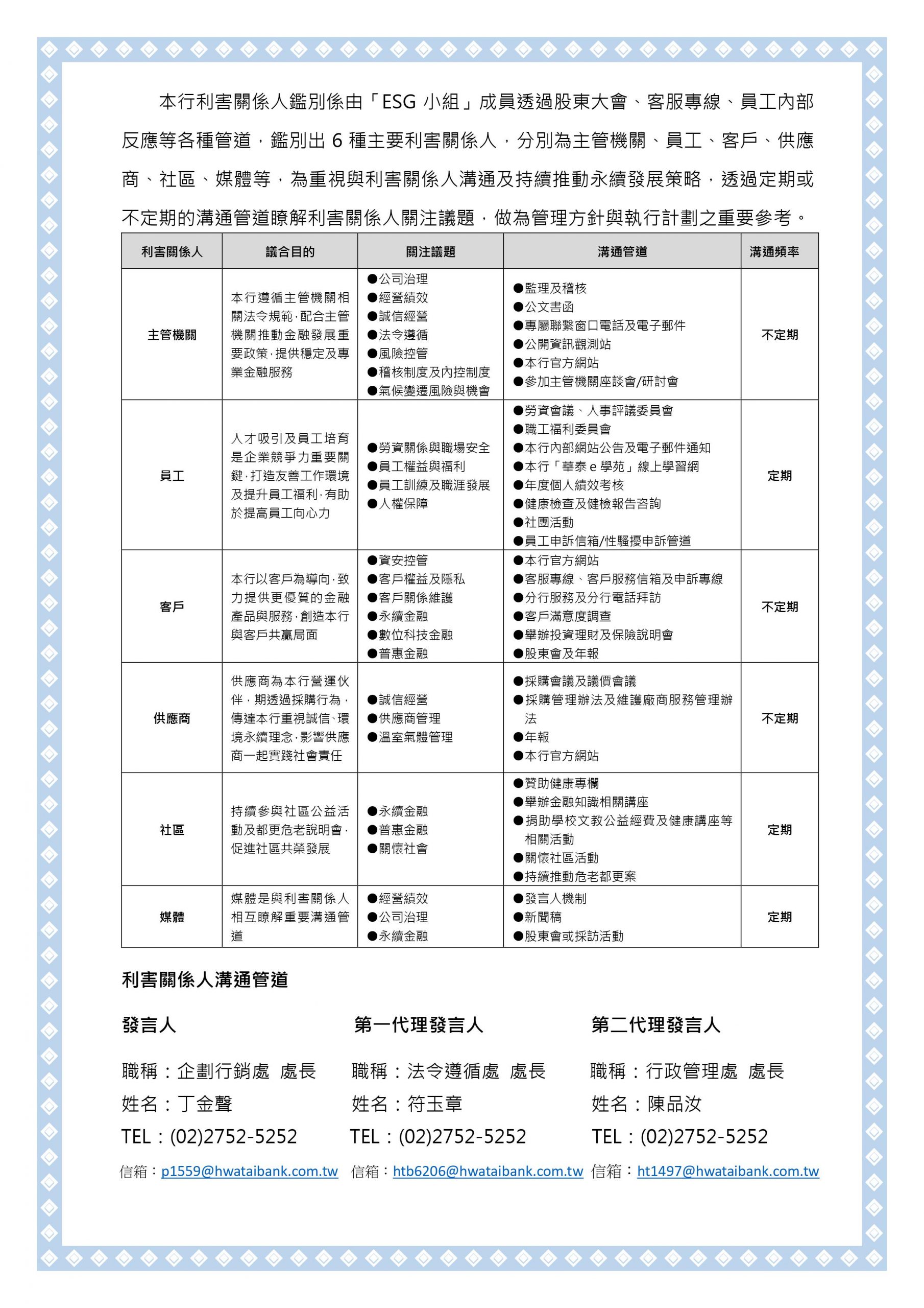 利害關係人議合與溝通管道